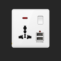 Switched 3 pin universal socket with 2 USB port