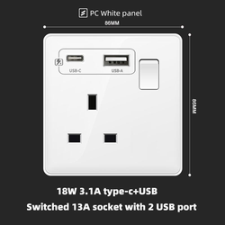 Switched 13A socket with USB+type-c