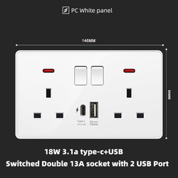 Switched Double 13A socket with  USB+type-c