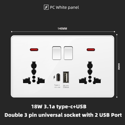 Switched Double 3 pin universal socket with 2 USB Port