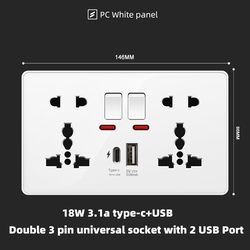 Switched Double 5 pin universal socket with USB+type-c