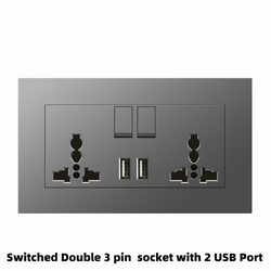 Switched Double 3 pin universal socket with 2 USB Port With Spray Painted Plastic Plate