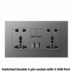 Switched Double 5 pin universal socket with 2 USB Port With Spray Painted Plastic Plate