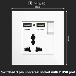 Switched 3 pin universal socket with 2 USB port With Spray Painted Plastic White Plate