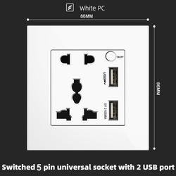 Switched 5 pin universal socket with 2 USB port With Spray Painted Plastic White Plate