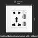 Switched 5 pin universal socket with 2 USB port With Spray Painted Plastic White Plate