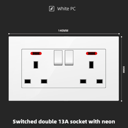 Switched double 13A socket with neon With Spray Painted Plastic White Plate