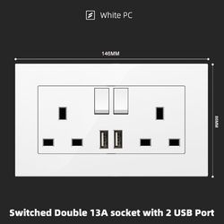 Switched Double 13A socket with 2 USB Port With Spray Painted Plastic White Plate