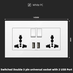 Switched Double 3 pin universal socket with 2 USB Port With Spray Painted Plastic White Plate