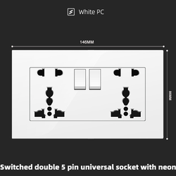 Switched double 5 pin universal socket with neon With Spray Painted Plastic White Plate