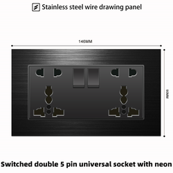 Switched double 5 pin universal socket with neon With Aluminium Alloy Plate