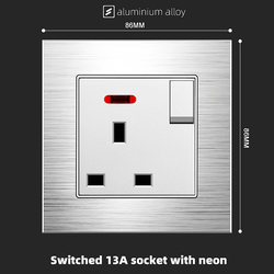 Switched 13A socket with neon With Aluminium Alloy Plate