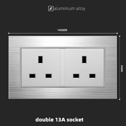 Switched double 13A socket with neon With Aluminium Alloy Plate