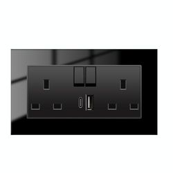 Switched Double 13A socket with 2 USB Port With Glass Plastic Plate