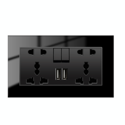 Switched Double 5 pin universal socket with 2 USB Port With Glass Plastic Plate